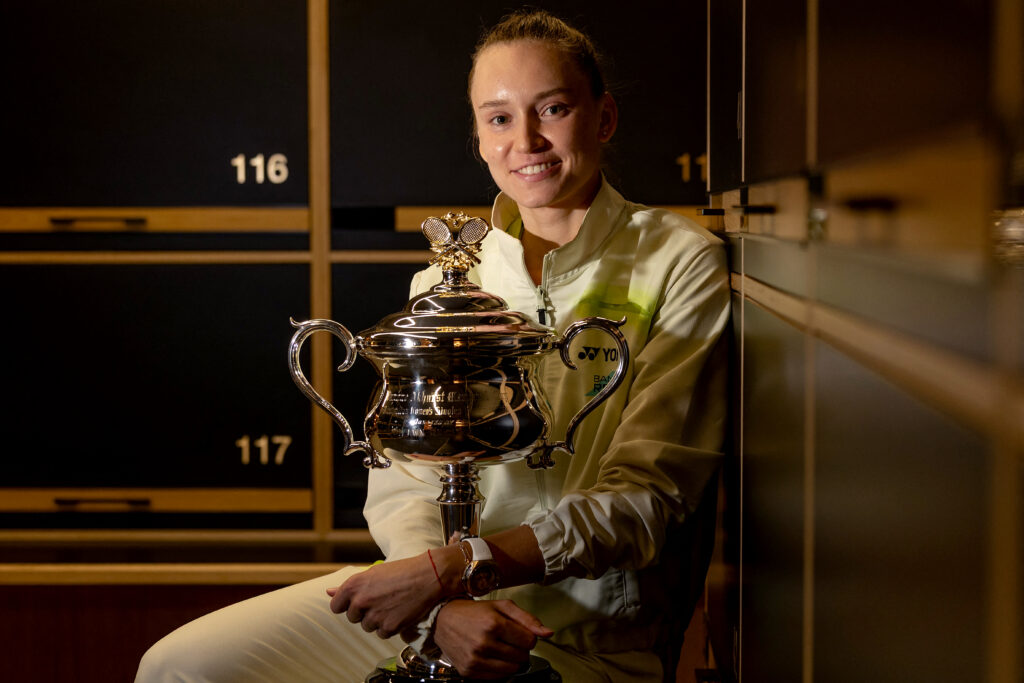 Elena Rybakina celebrates after winning the 2026 Australian Open
