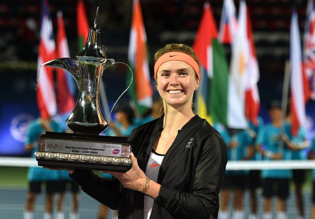 Elina Svitolina celebrates after winning the 2017 Dubai Tennis Championships