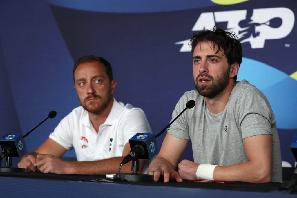 Nikoloz Basilashvili addresses the media at the 2020 ATP Cup