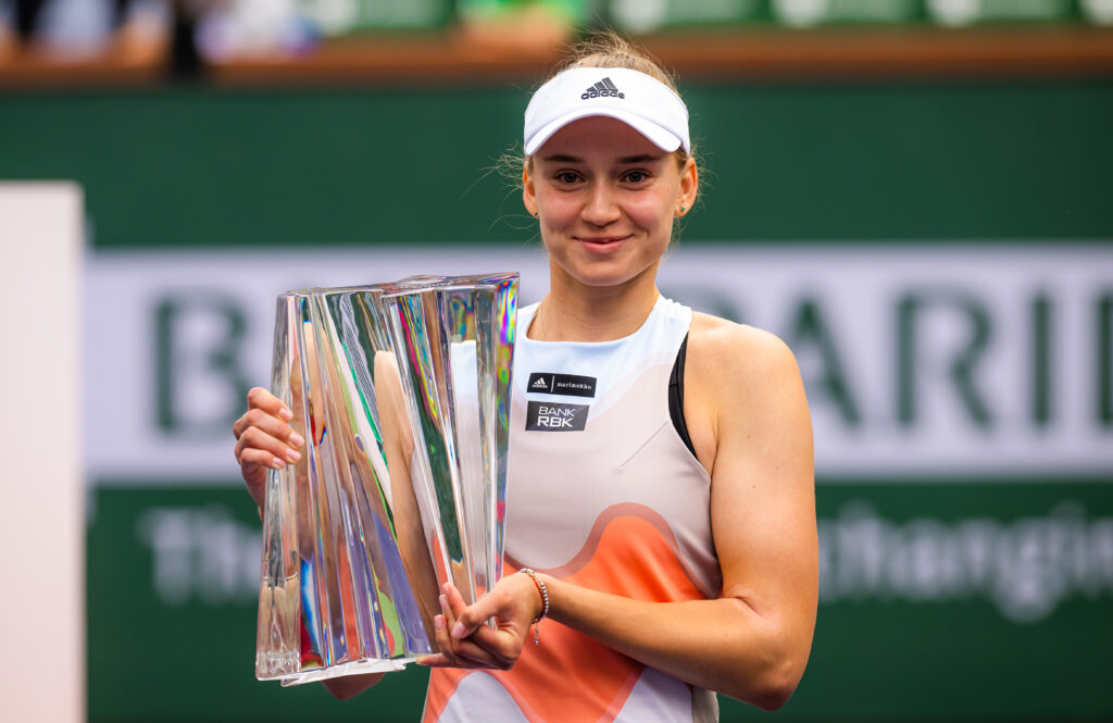 Elena Rybakina celebrates after winning Indian Wells in 2023
