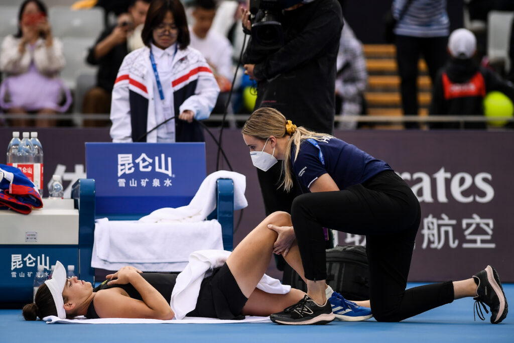 Jennifer Brady receiving a medical timeout at the 2023 China Open.