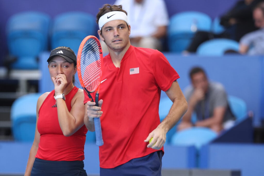 Jessica Pegula and Taylor Fritz playing mixed doubles at the 2026 United Cup.