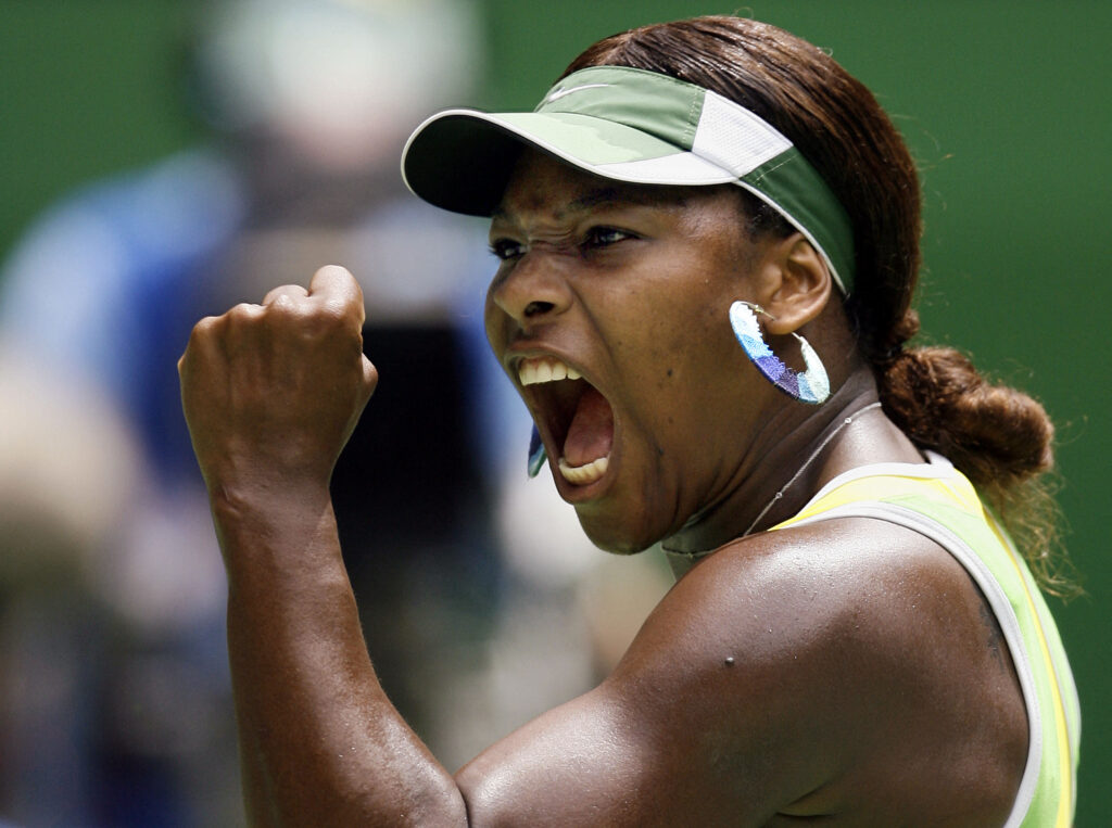 Serena Williams celebrates at the 2007 Australian Open