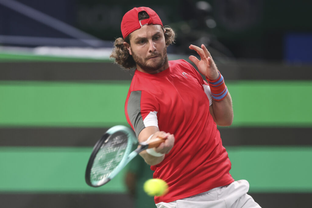 Marco Trungelliti hits a forehand at the 2024 Shanghai Masters.