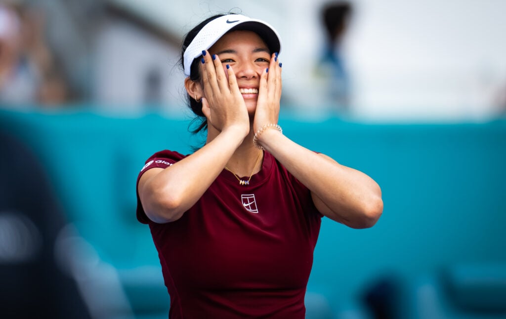 Alex Eala celebrates at the 2025 Miami Open