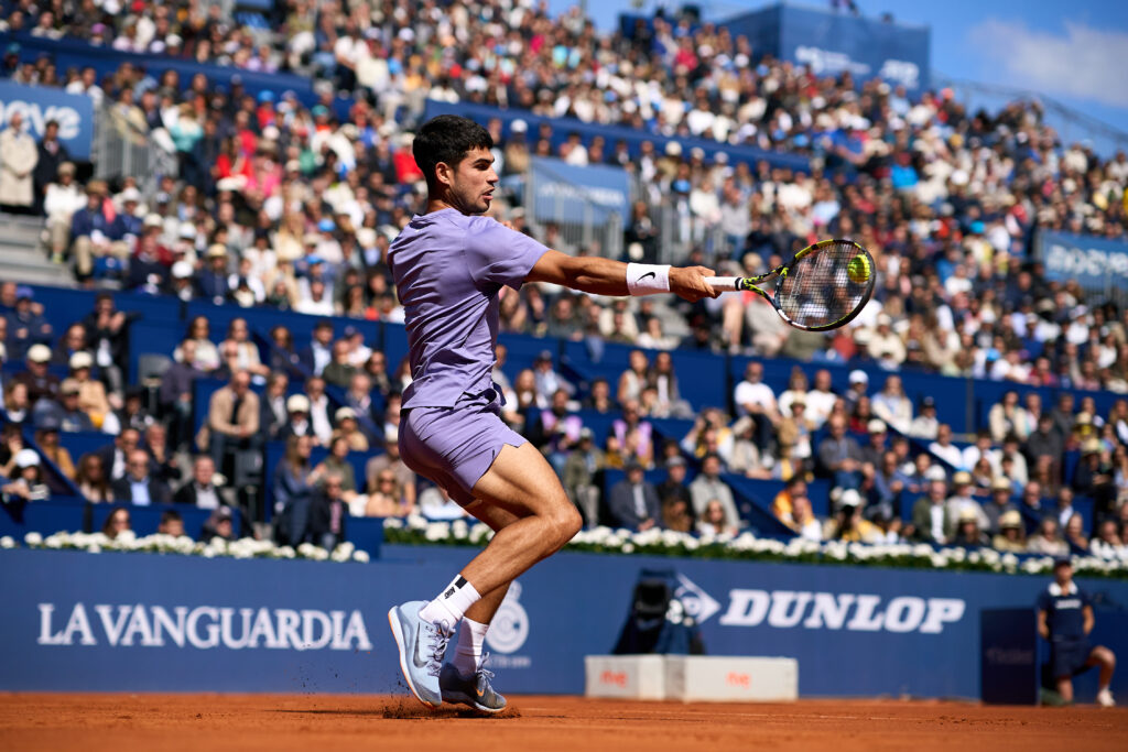Carlos Alcaraz in action at the Barcelona Open.