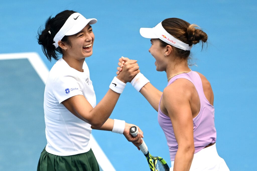 Alexandra Eala and Iva Jovic celebrate at the 2026 ASB Classic