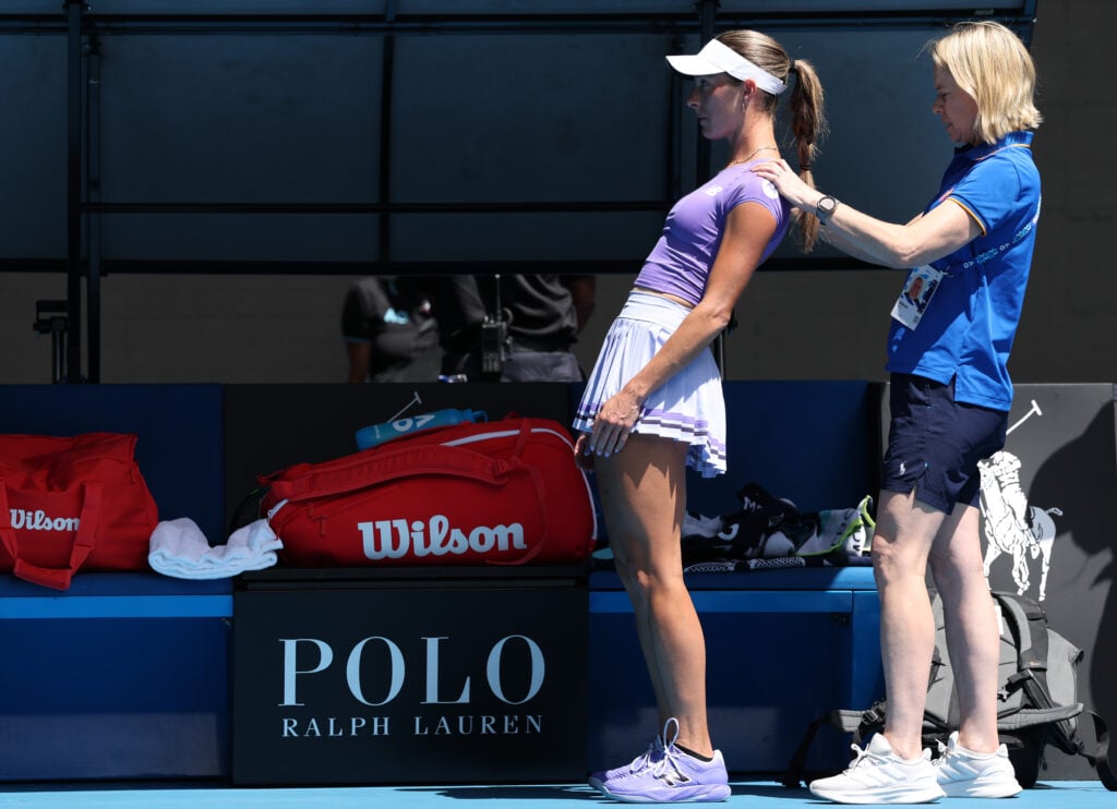 McCartney Kessler receives medical treatment at the Australian Open.