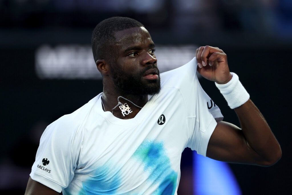 Frances Tiafoe looks on during his match against Alex de Minaur at the 2026 Australian Open.