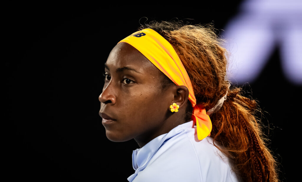Coco Gauff looks on during her quarterfinal defeat at the 2026 Australian Open