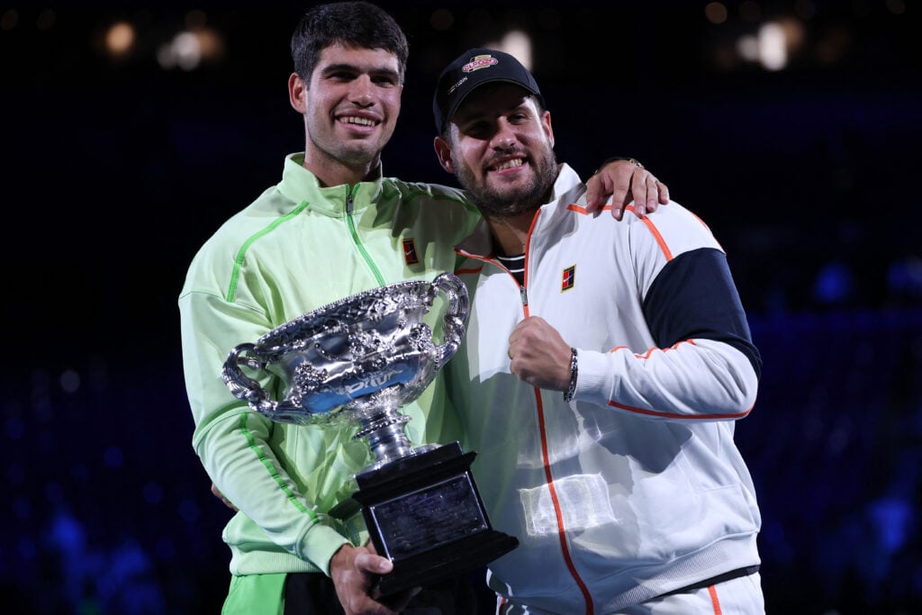 Carlos Alcaraz and his brother, Alvaro, pose together after the Australian Open final.
