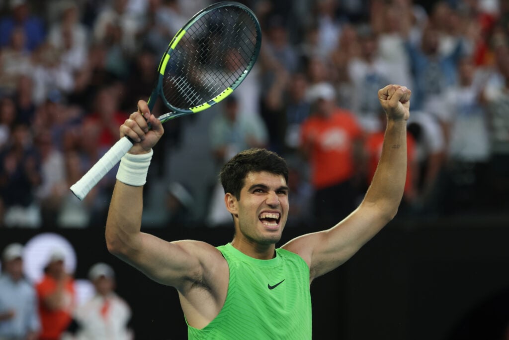 Carlos Alcaraz celebrates at the Australian Open.
