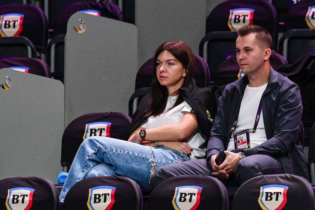 Simona Halep and Patrick Ciorcila watching the action at the 2026 Transylvania Open.
