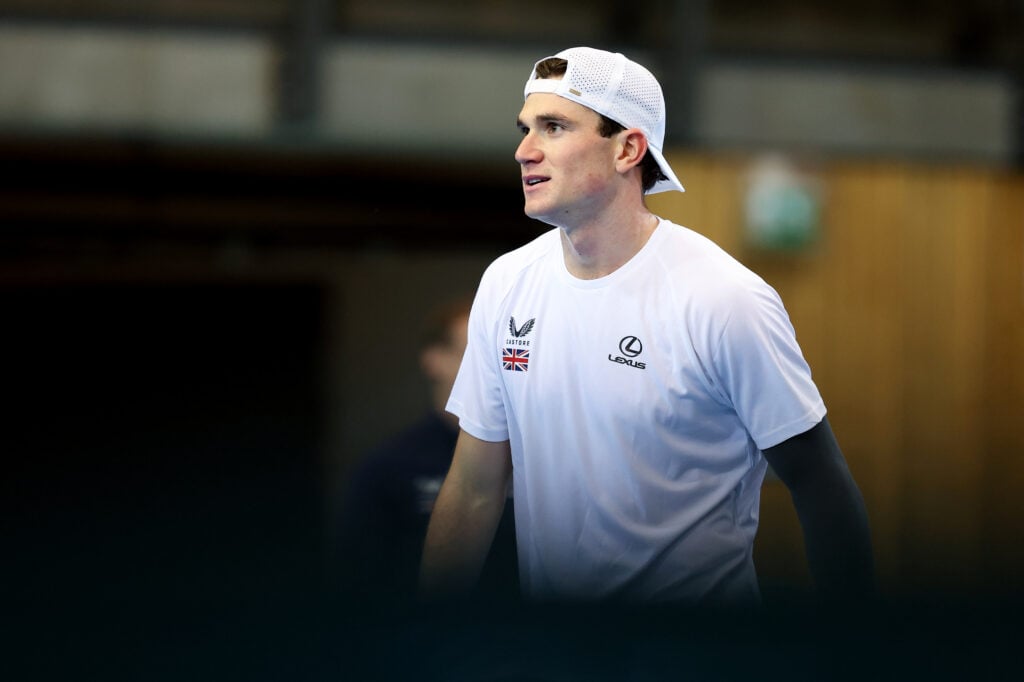 Jack Draper during a practice session for Great Britain's Davis Cup tie against Norway.