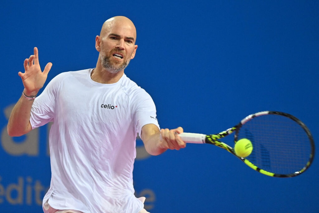 Adrian Mannarino in action in Montpellier.