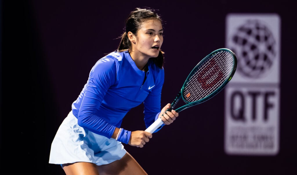Emma Raducanu in action against Camila Osorio at the 2026 Qatar Open.