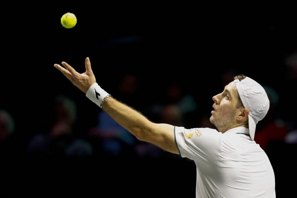 Jan-Lennard Struff hits a serve at the 2026 Rotterdam Open