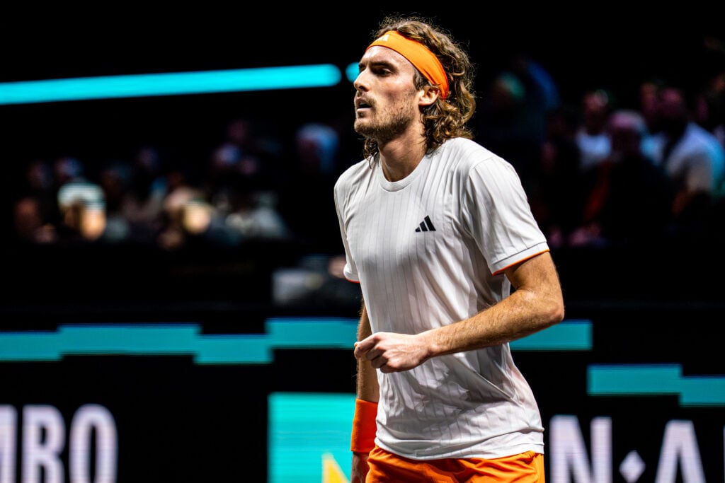 Stefanos Tsitsipas looks on during his first round match at the 2026 Rotterdam Open.