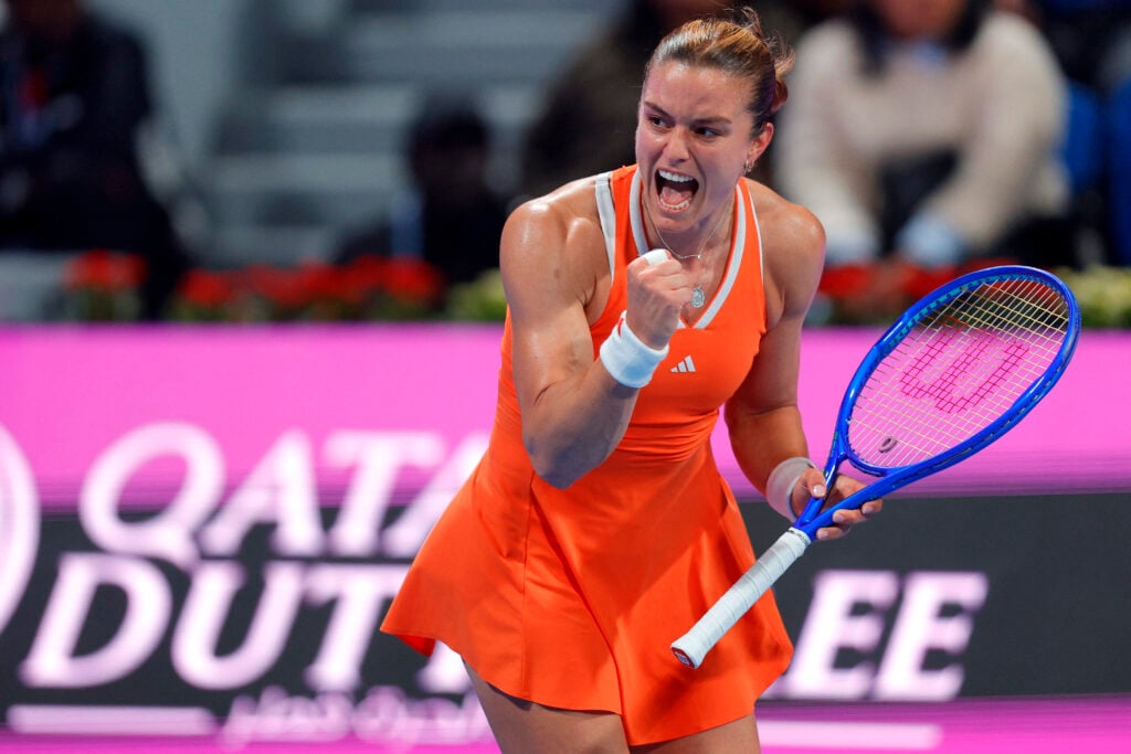 Maria Sakkari reacts during the 2026 Qatar Open semifinals