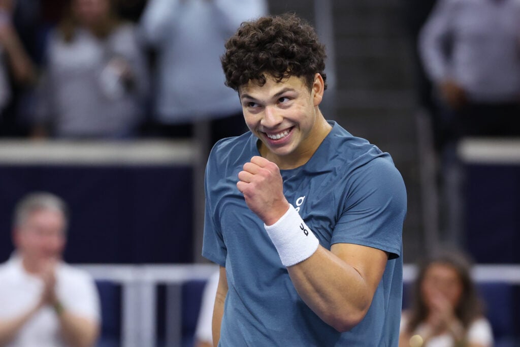 Ben Shelton reacts at the Dallas Open.