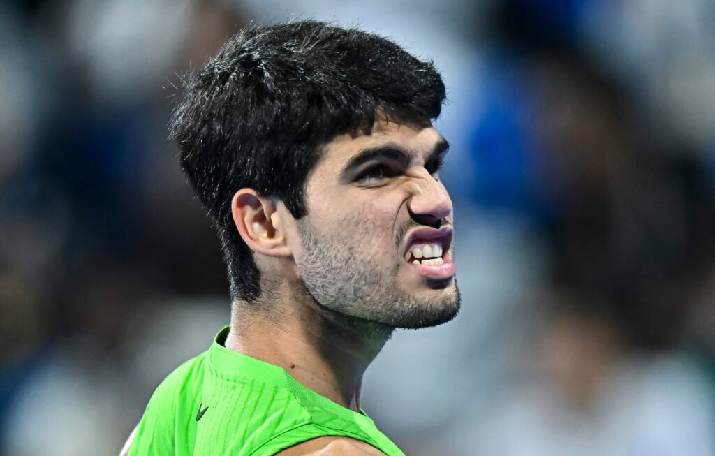 Carlos Alcaraz reacts during the 2026 Qatar Open