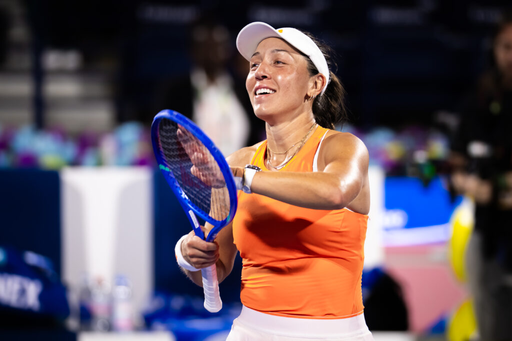 Jessica Pegula celebrates at the 2026 Dubai Tennis Championships