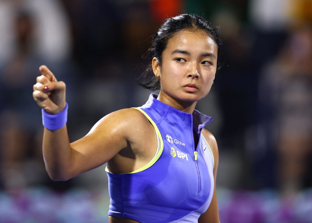 Alex Eala celebrates at the 2026 Dubai Tennis Championships