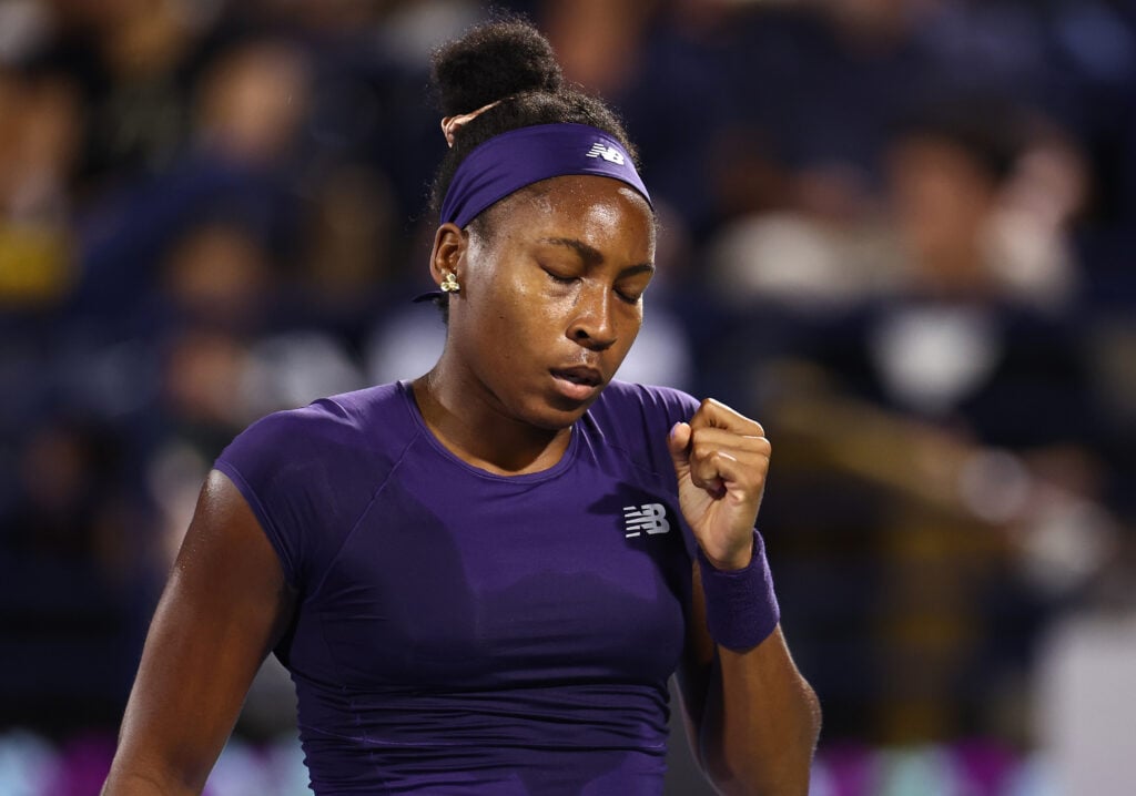 Coco Gauff celebrates at the 2026 Dubai Tennis Championships