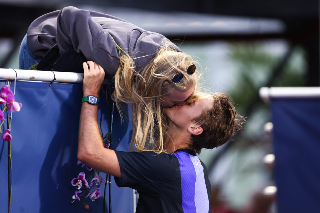 Sebastian Korda celebrates after winning the 2026 Delray Beach Open