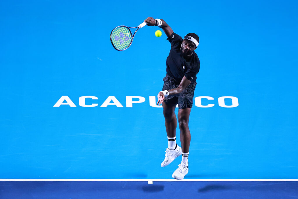 Frances Tiafoe hits a serve at the 2026 Mexican Open.
