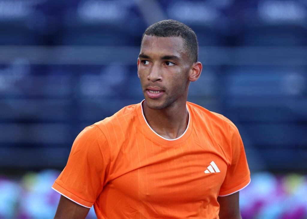 Felix Auger-Aliassime reacts during the 2026 Dubai Tennis Championships