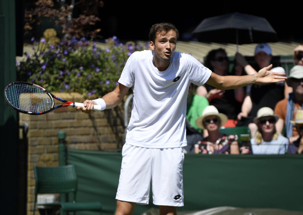 Daniil Medvedev reacts at Wimbledon.