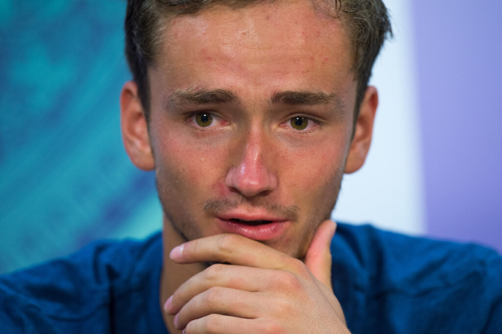 Daniil Medvedev looks on at a Wimbledon press conference in 2017.