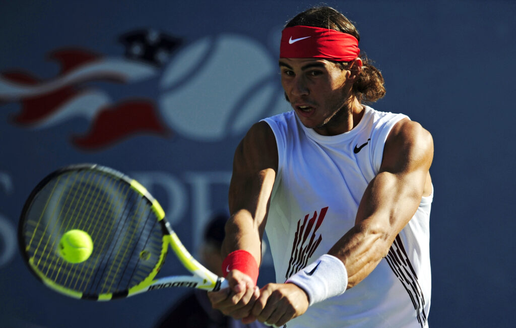 Rafael Nadal in action at the 2008 US Open.