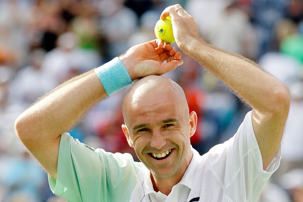 Ivan Ljubicic celebrates after winning the Indian Wells Open in 2010.