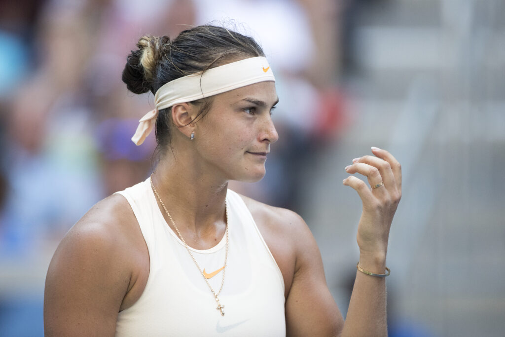 Aryna Sabalenka reacts during the 2018 US Open