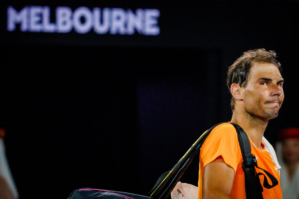 Rafael Nadal looks on at the 2023 Australian Open.
