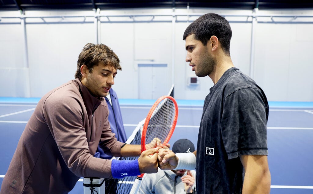 Flavio Cobolli and Carlos Alcaraz during pre-season training in Murcia.