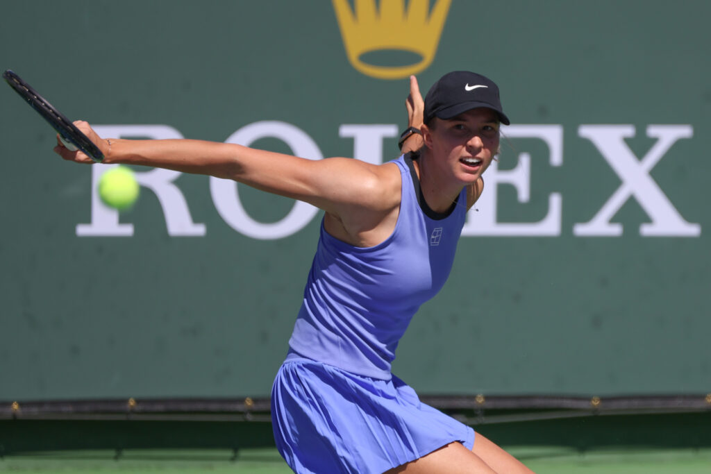 Lilli Tagger hits a backhand at Indian Wells in 2026.