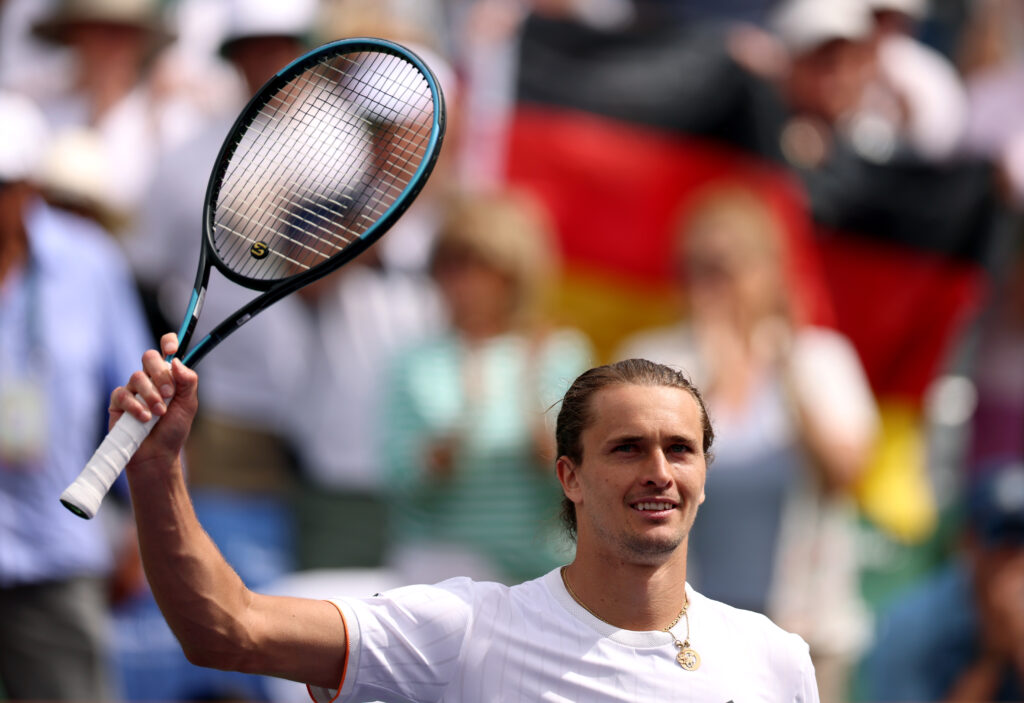 Alexander Zverev celebrates at the Indian Wells Open.