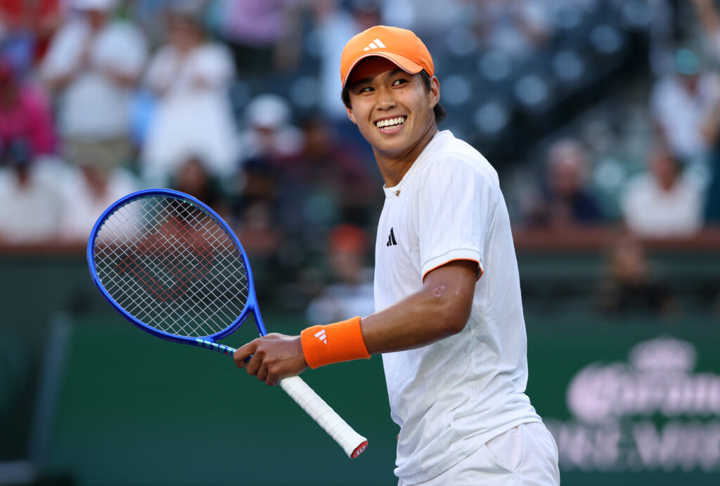 Learner Tien celebrates after beating Alejandro Davidovich Fokina at Indian Wells in 2026.