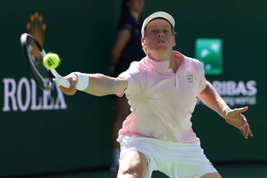 Jannik Sinner in action during his 2026 Indian Wells semifinal against Alexander Zverev.