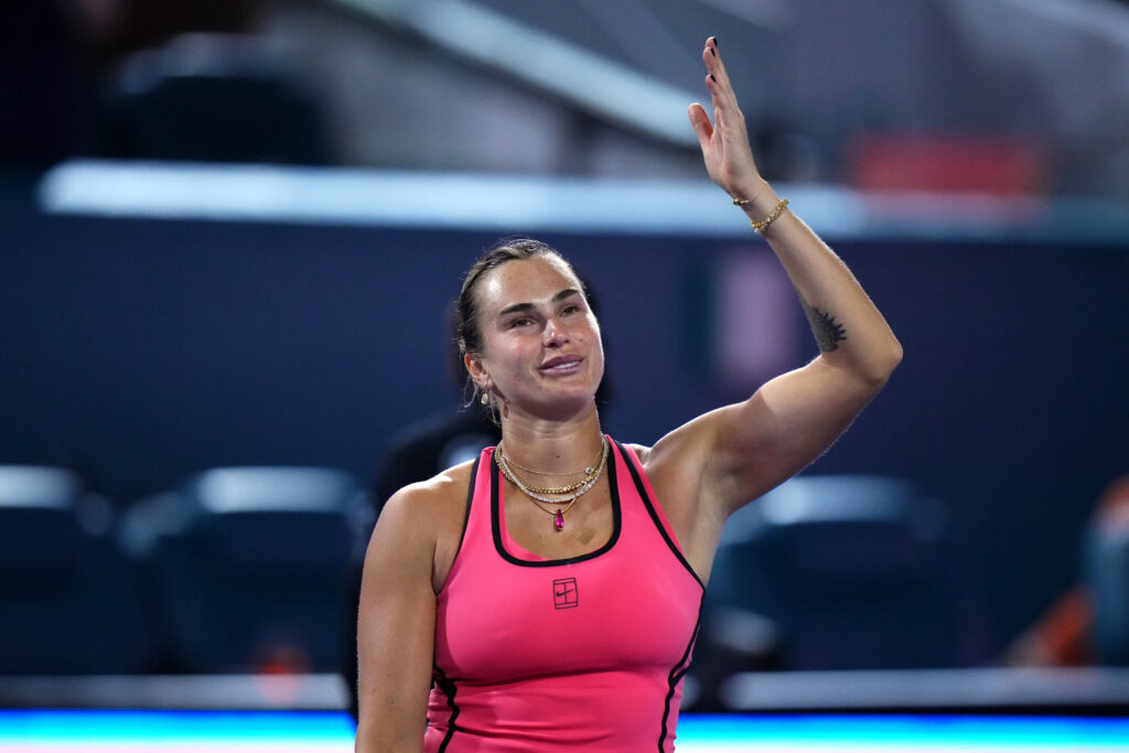 Serena Williams celebrates after beating Caty McNally at the 2026 Miami Open.