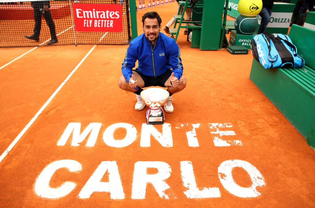 Fabio Fognini poses with the Monte Carlo Masters trophy after winning the 2019 title.
