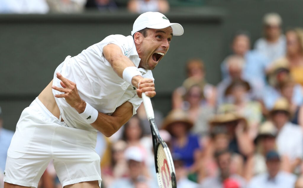 Roberto Bautista Agut in action at Wimbledon.