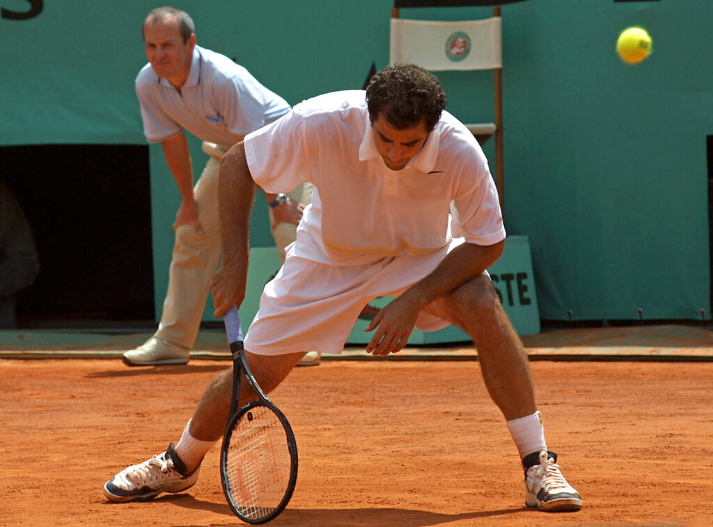 Pete Sampras reacts during the 2001 French Open