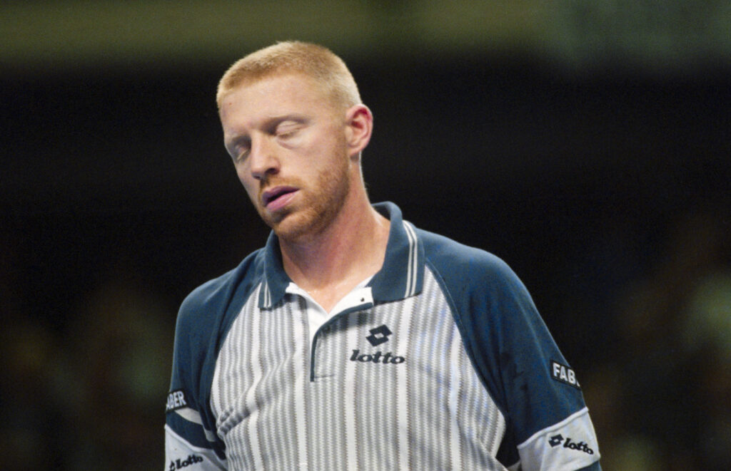 Boris Becker appears dejected at the 1995 ATP Finals in Frankfurt.