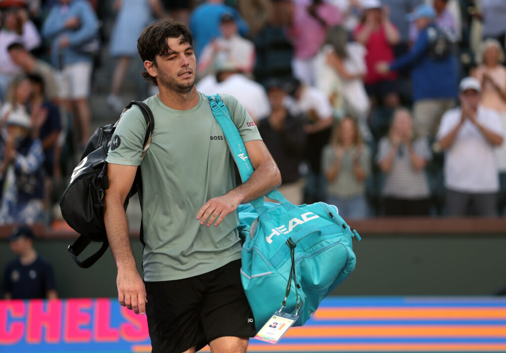 Taylor Fritz leaves the court after being beaten by Alex Michelsen at Indian Wells in 2026.