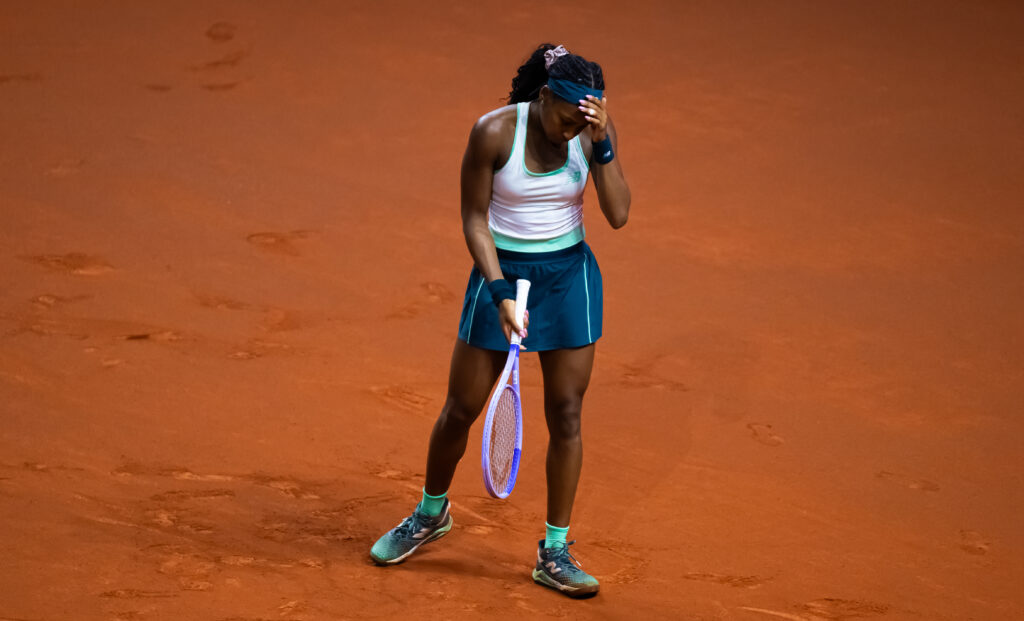 Coco Gauff reacts in Stuttgart.