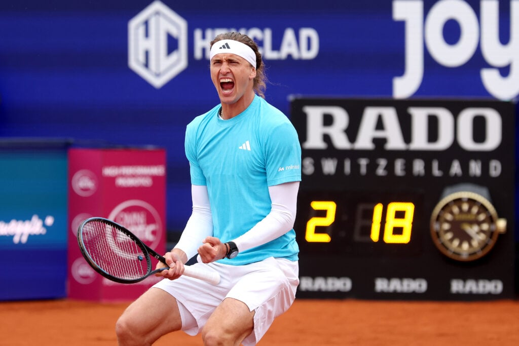 Alexander Zverev celebrates at the Munich Open.